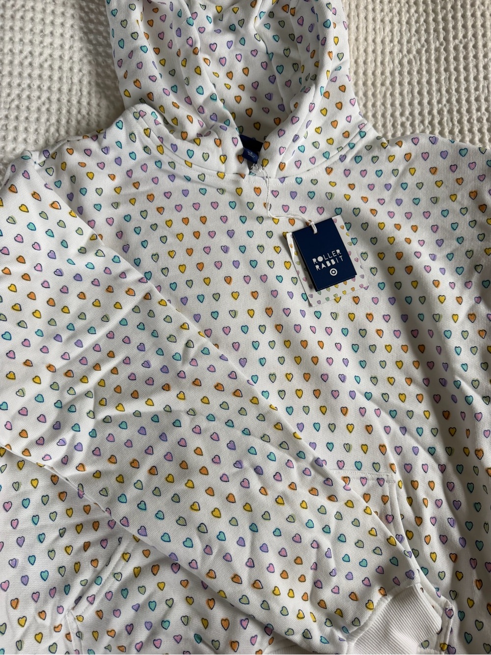 Roller Rabbit White Hoodie with Multicolor Heart Print